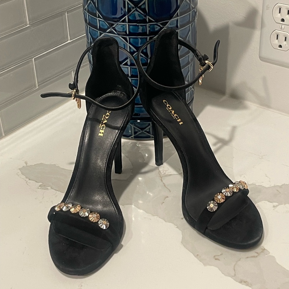 Like New Sexy Suede Heels w/ Gold and Silver Hardware